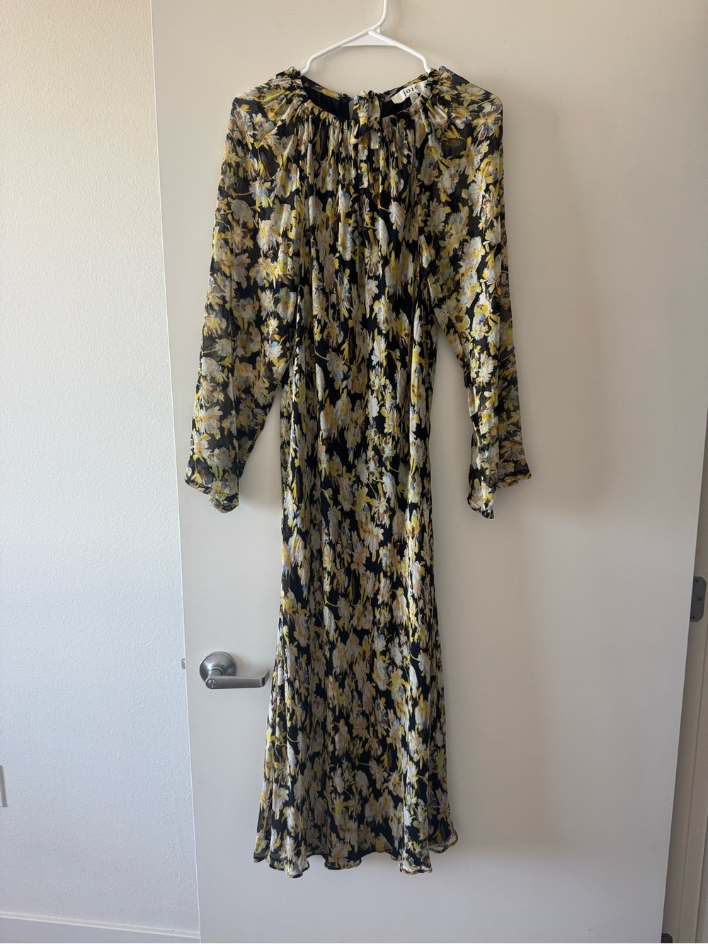 Anthropologie Floral Long Sleeve Maxi Dress in Black & Yellow - Size S